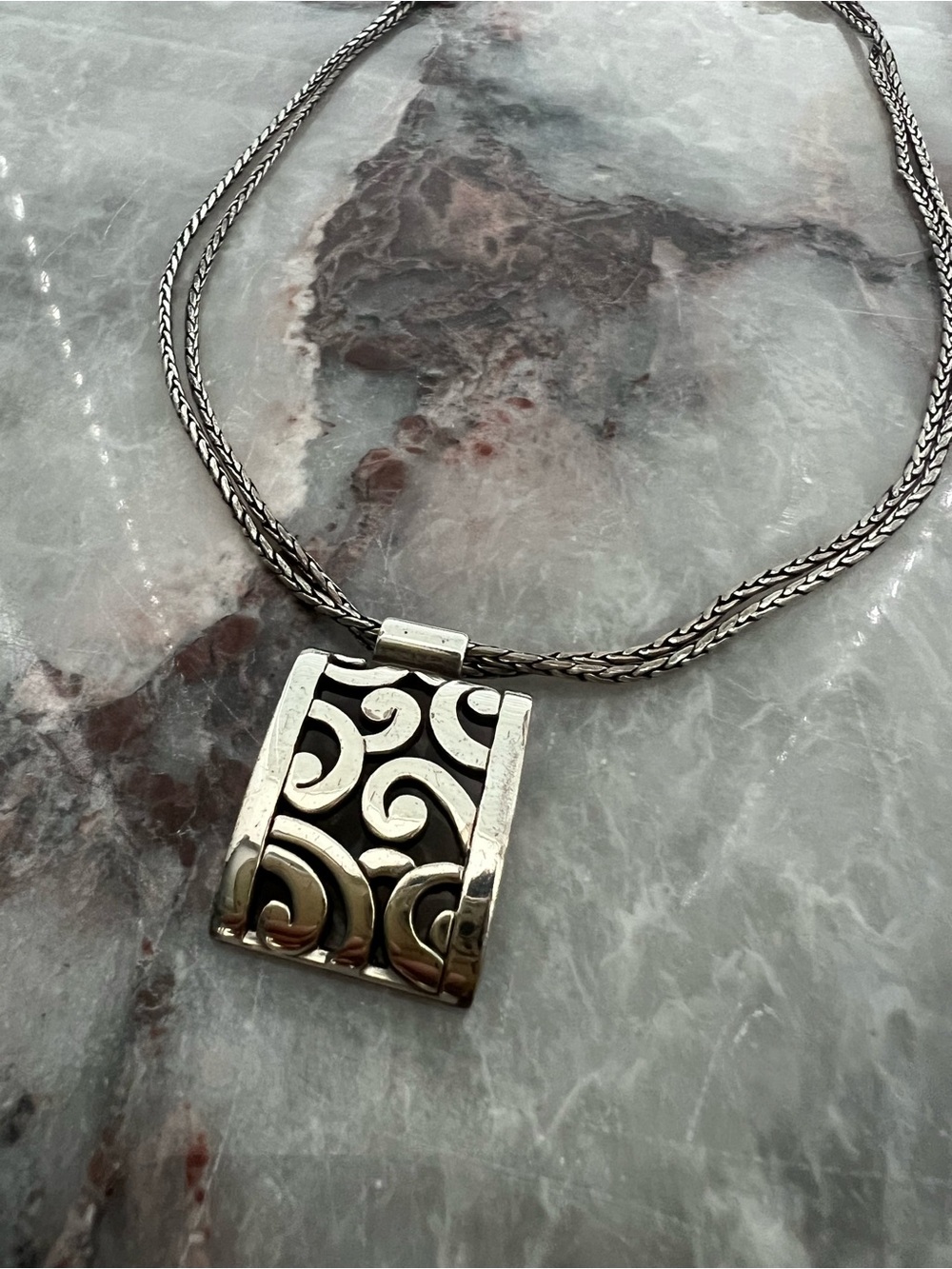 Brighton Silver Scroll Pendant Double Strand Necklace